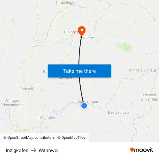 Inzigkofen to Wannweil map
