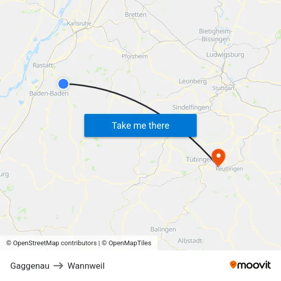 Gaggenau to Wannweil map
