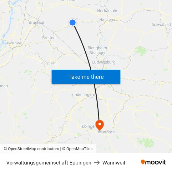 Verwaltungsgemeinschaft Eppingen to Wannweil map