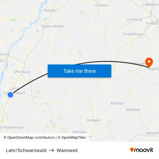 Lahr/Schwarzwald to Wannweil map
