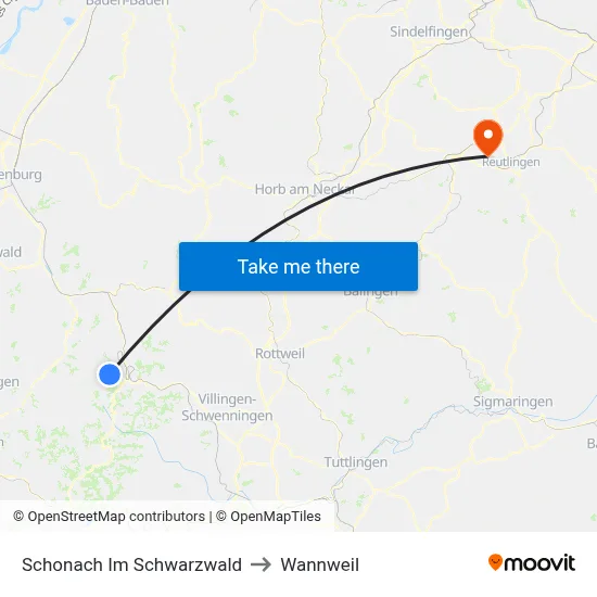 Schonach Im Schwarzwald to Wannweil map