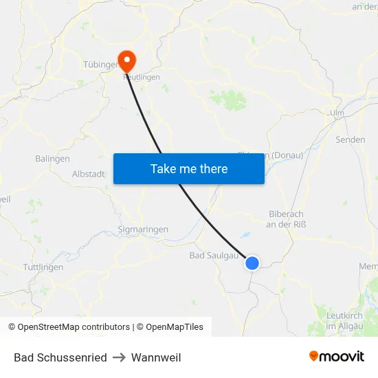 Bad Schussenried to Wannweil map