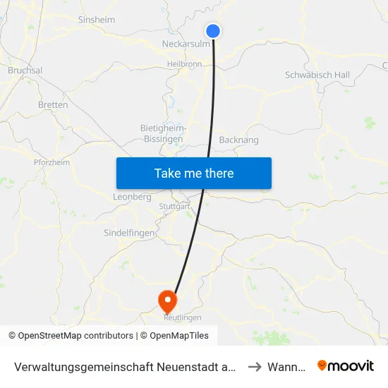 Verwaltungsgemeinschaft Neuenstadt am Kocher to Wannweil map