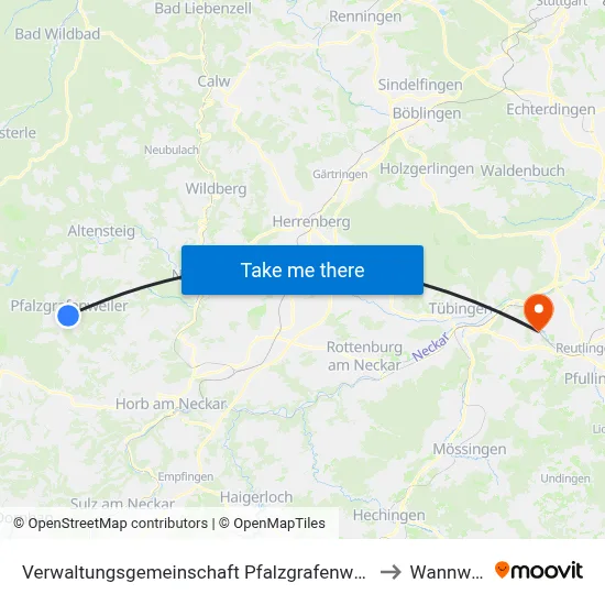 Verwaltungsgemeinschaft Pfalzgrafenweiler to Wannweil map