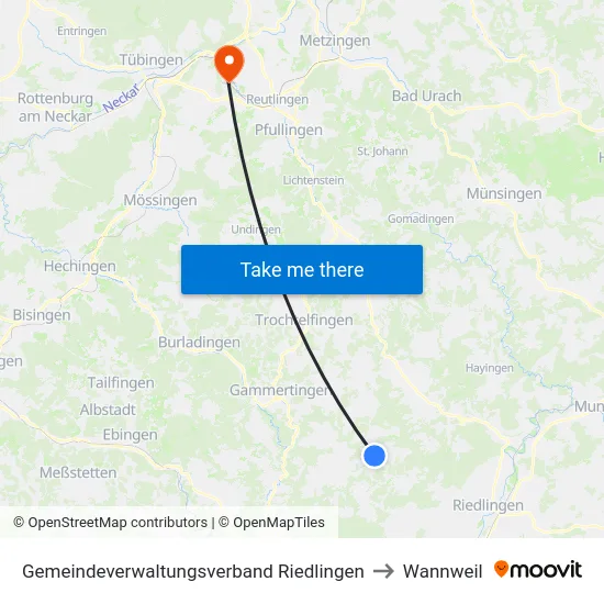 Gemeindeverwaltungsverband Riedlingen to Wannweil map