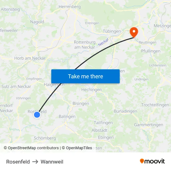 Rosenfeld to Wannweil map