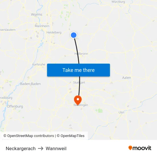 Neckargerach to Wannweil map