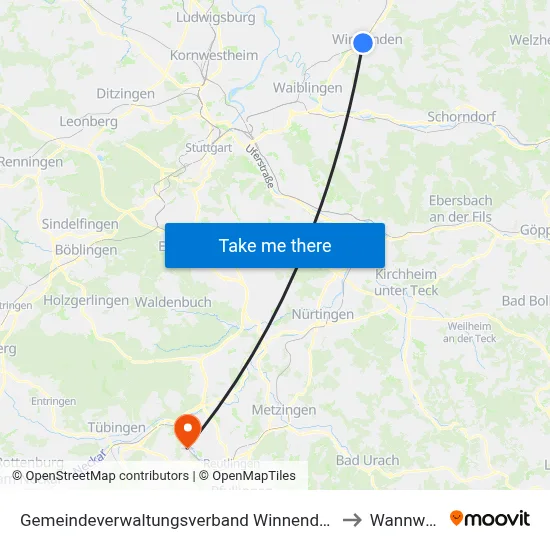 Gemeindeverwaltungsverband Winnenden to Wannweil map
