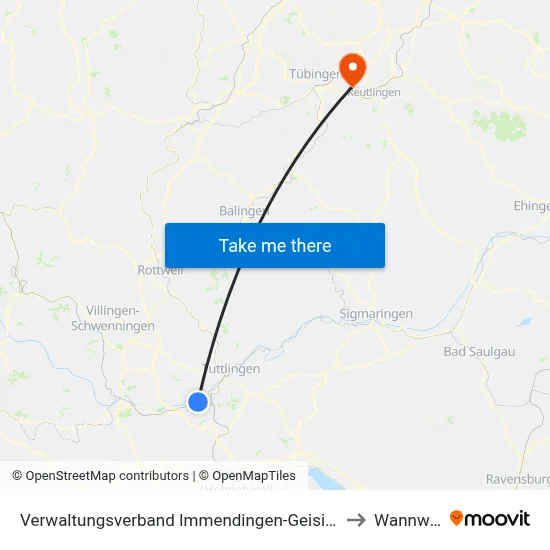 Verwaltungsverband Immendingen-Geisingen to Wannweil map