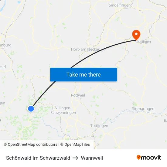 Schönwald Im Schwarzwald to Wannweil map