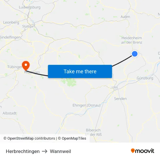 Herbrechtingen to Wannweil map