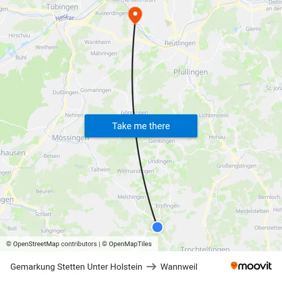 Gemarkung Stetten Unter Holstein to Wannweil map
