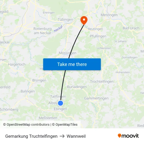 Gemarkung Truchtelfingen to Wannweil map