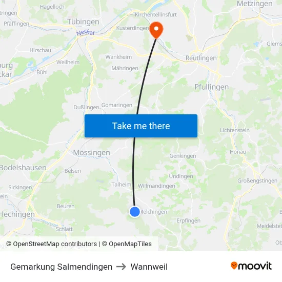 Gemarkung Salmendingen to Wannweil map