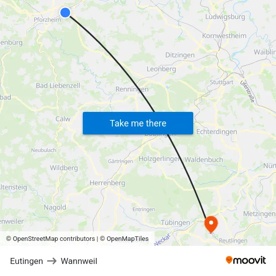 Eutingen to Wannweil map