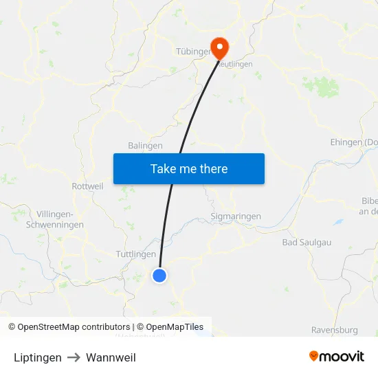 Liptingen to Wannweil map