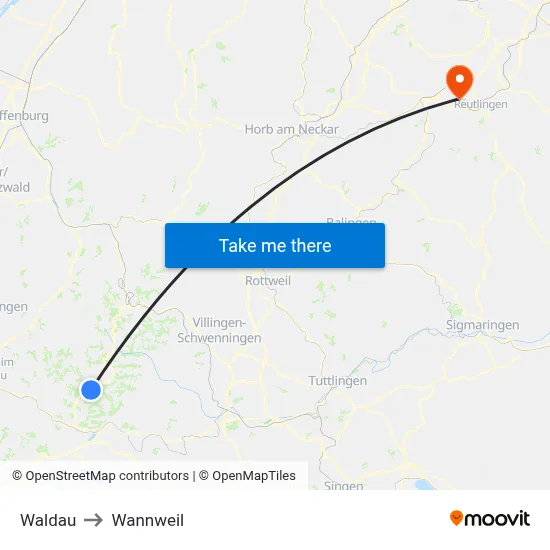 Waldau to Wannweil map