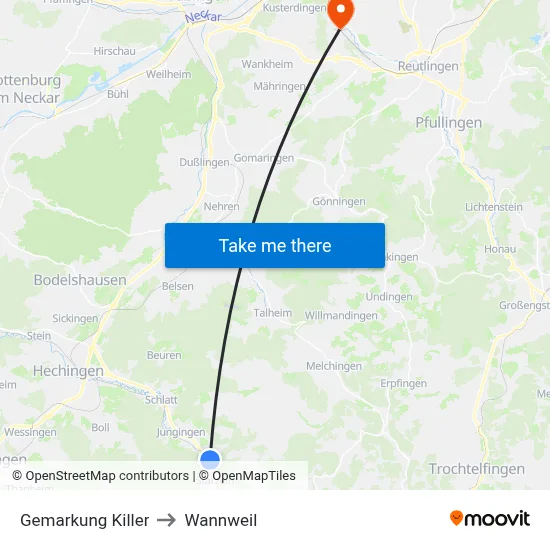 Gemarkung Killer to Wannweil map