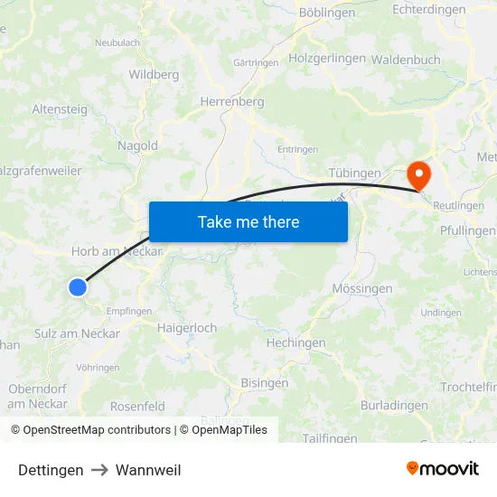 Dettingen to Wannweil map