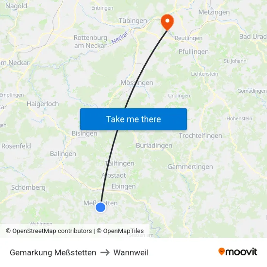 Gemarkung Meßstetten to Wannweil map
