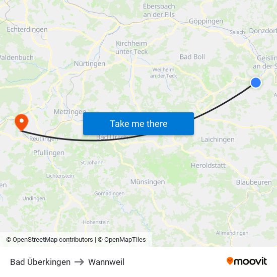 Bad Überkingen to Wannweil map