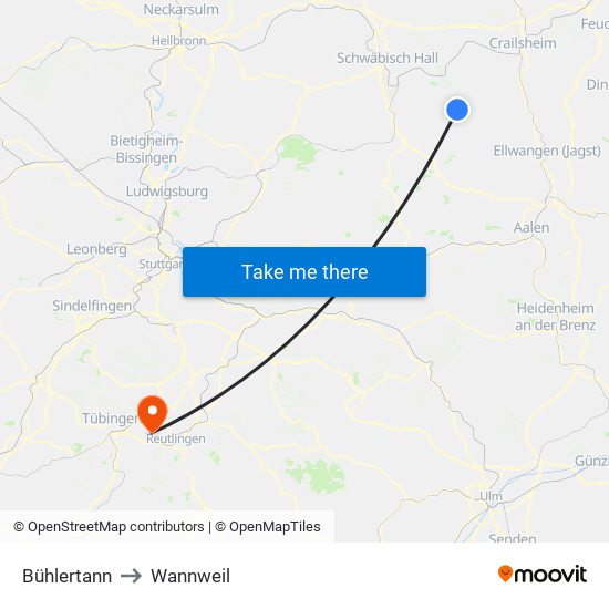 Bühlertann to Wannweil map