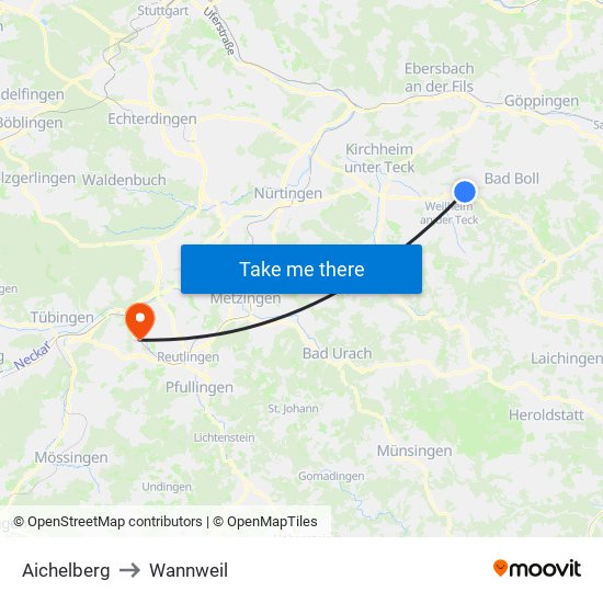 Aichelberg to Wannweil map