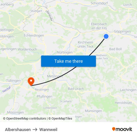 Albershausen to Wannweil map