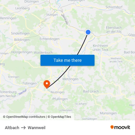 Altbach to Wannweil map