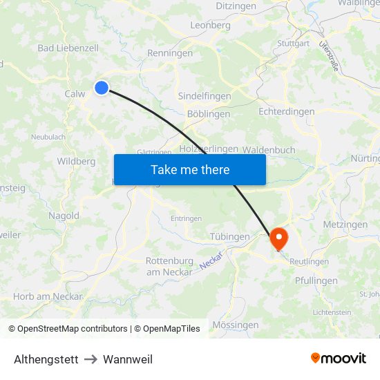Althengstett to Wannweil map