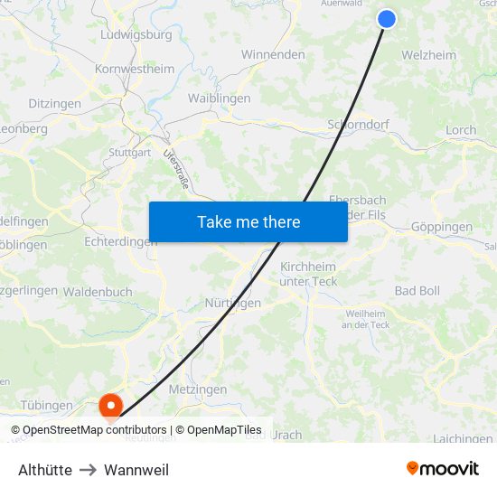 Althütte to Wannweil map