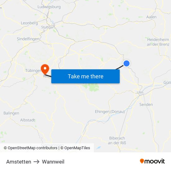 Amstetten to Wannweil map