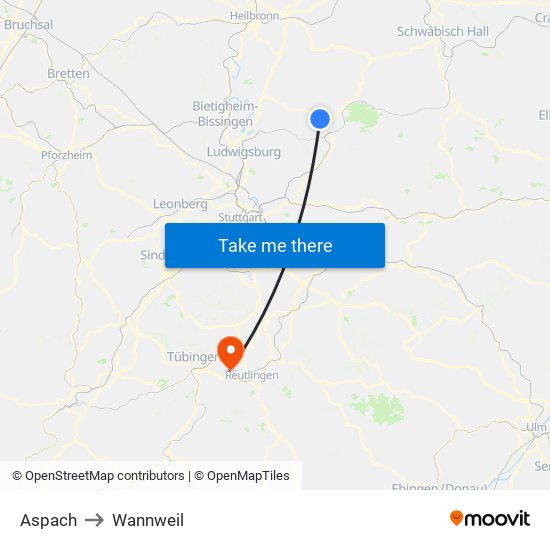 Aspach to Wannweil map