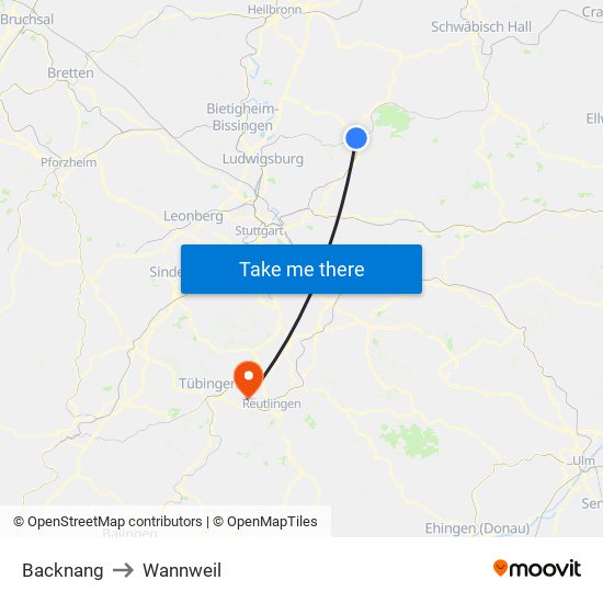 Backnang to Wannweil map