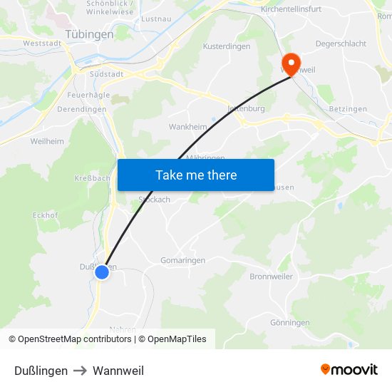 Dußlingen to Wannweil map