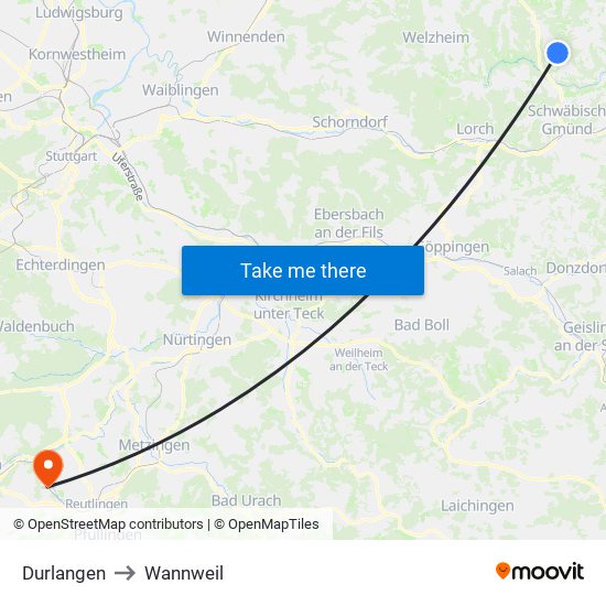 Durlangen to Wannweil map