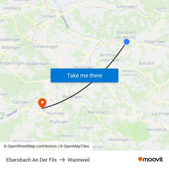 Ebersbach An Der Fils to Wannweil map