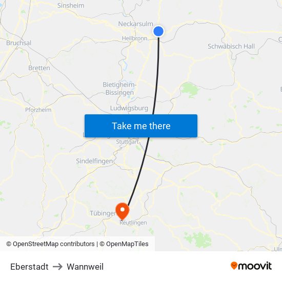 Eberstadt to Wannweil map