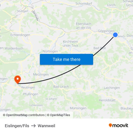 Eislingen/Fils to Wannweil map