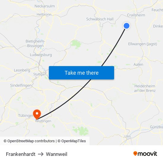 Frankenhardt to Wannweil map