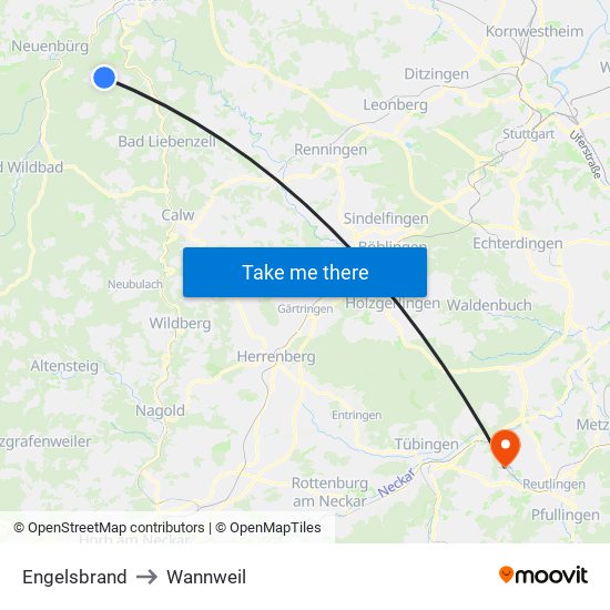 Engelsbrand to Wannweil map