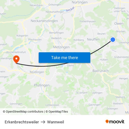 Erkenbrechtsweiler to Wannweil map