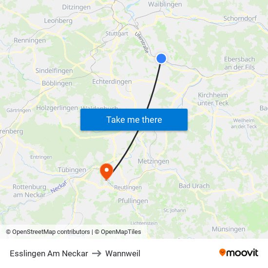 Esslingen Am Neckar to Wannweil map