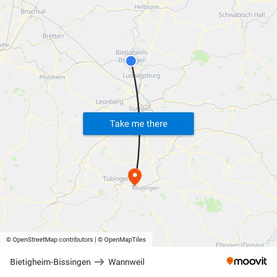 Bietigheim-Bissingen to Wannweil map