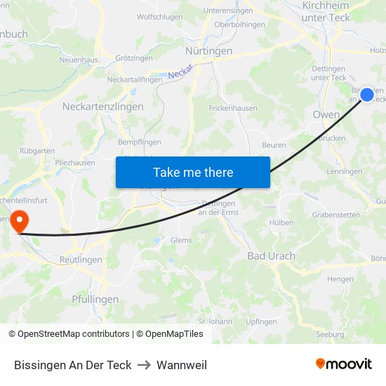 Bissingen An Der Teck to Wannweil map