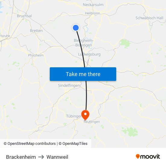 Brackenheim to Wannweil map