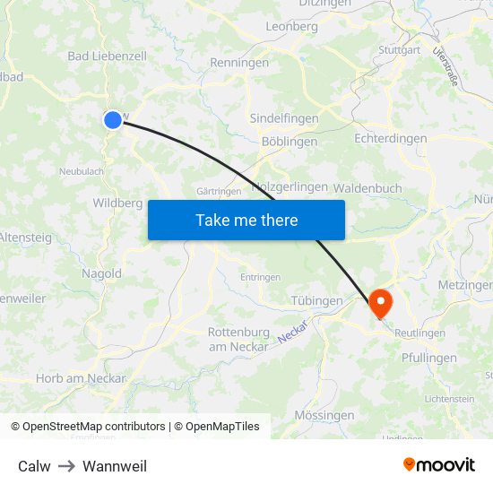 Calw to Wannweil map