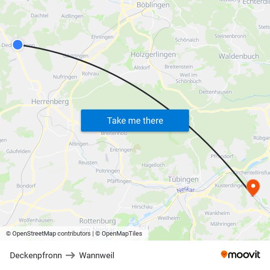 Deckenpfronn to Wannweil map
