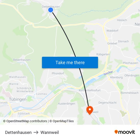 Dettenhausen to Wannweil map