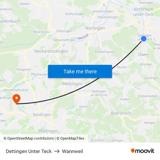 Dettingen Unter Teck to Wannweil map